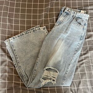 Light Blue Distressed Wide Leg Jeans